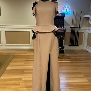 BCBG Paris Tan Peplum Dress with Black Details